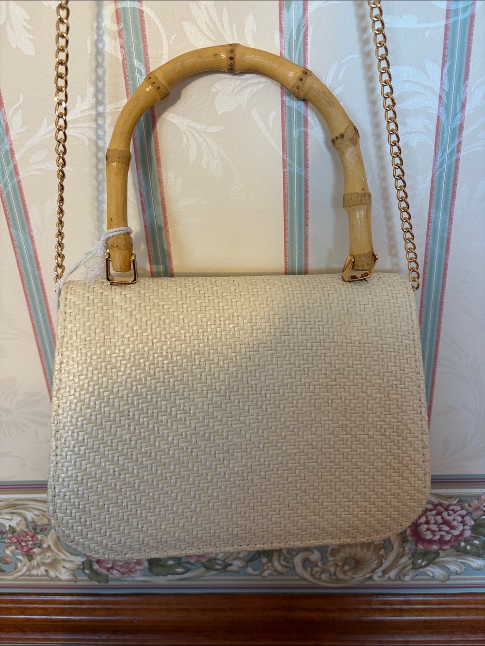 Haute Hippie Straw Crossbody with Bamboo Handle and Multicolor Pom-Poms - Picture 8 of 10